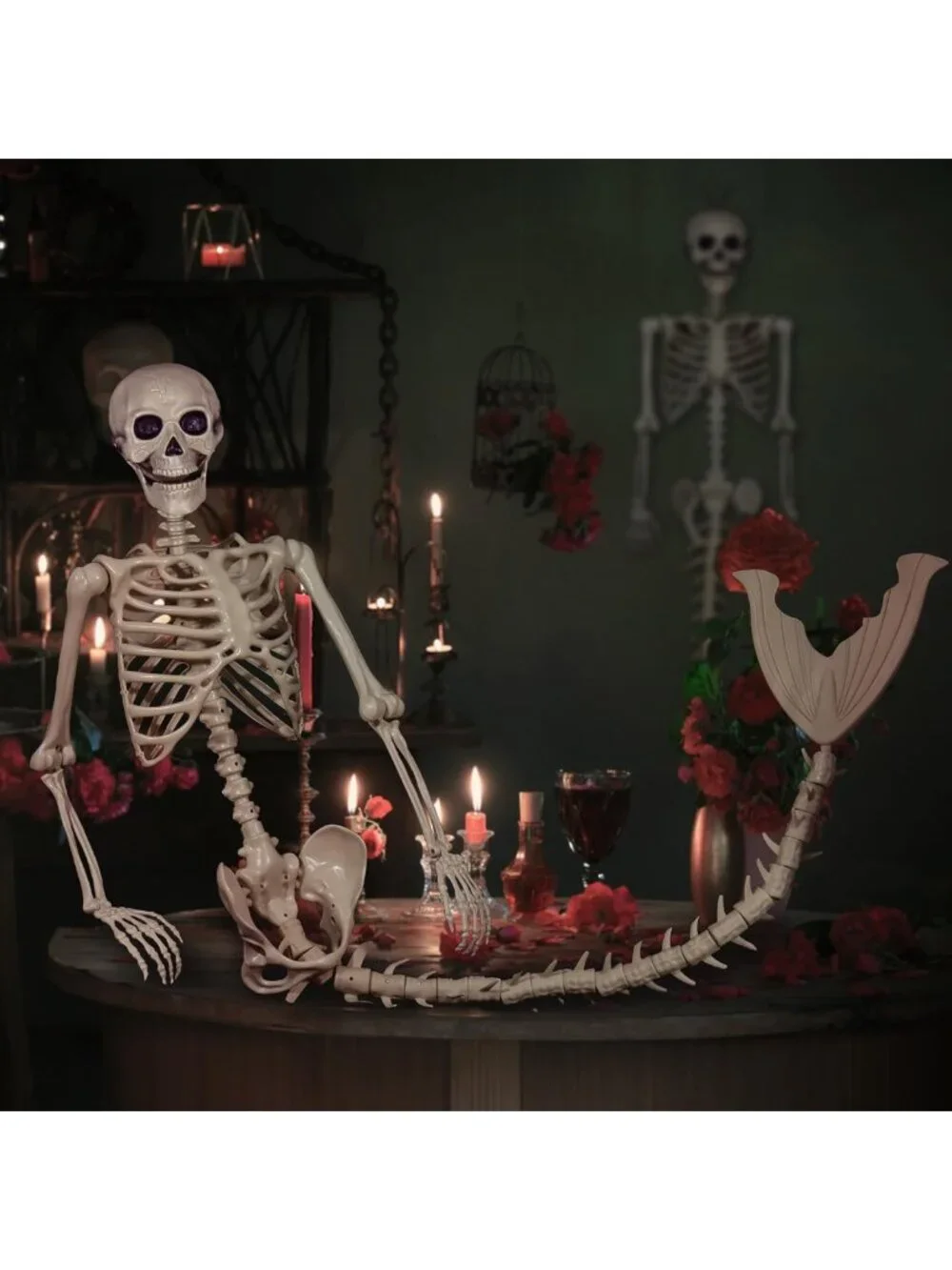 7Ft Life-Size Mermaid Skeleton with Poseable Joints for Halloween Decor